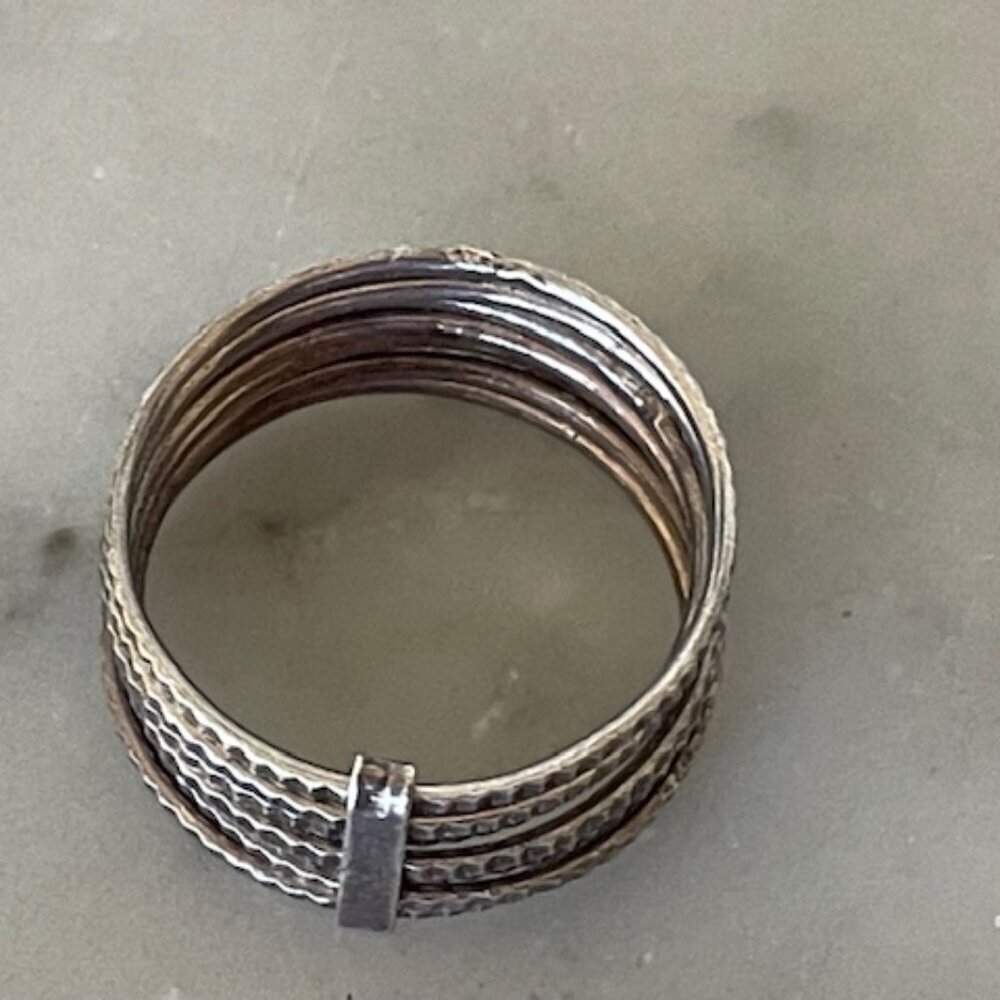 Silver Hammered Stacked 7 Banded Joined Ring Size 6.5 - Picture 4 of 14